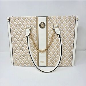 Aldo Large Tote Bag Tan Cream White Womens Chic Preppy Travel Career Corpcore